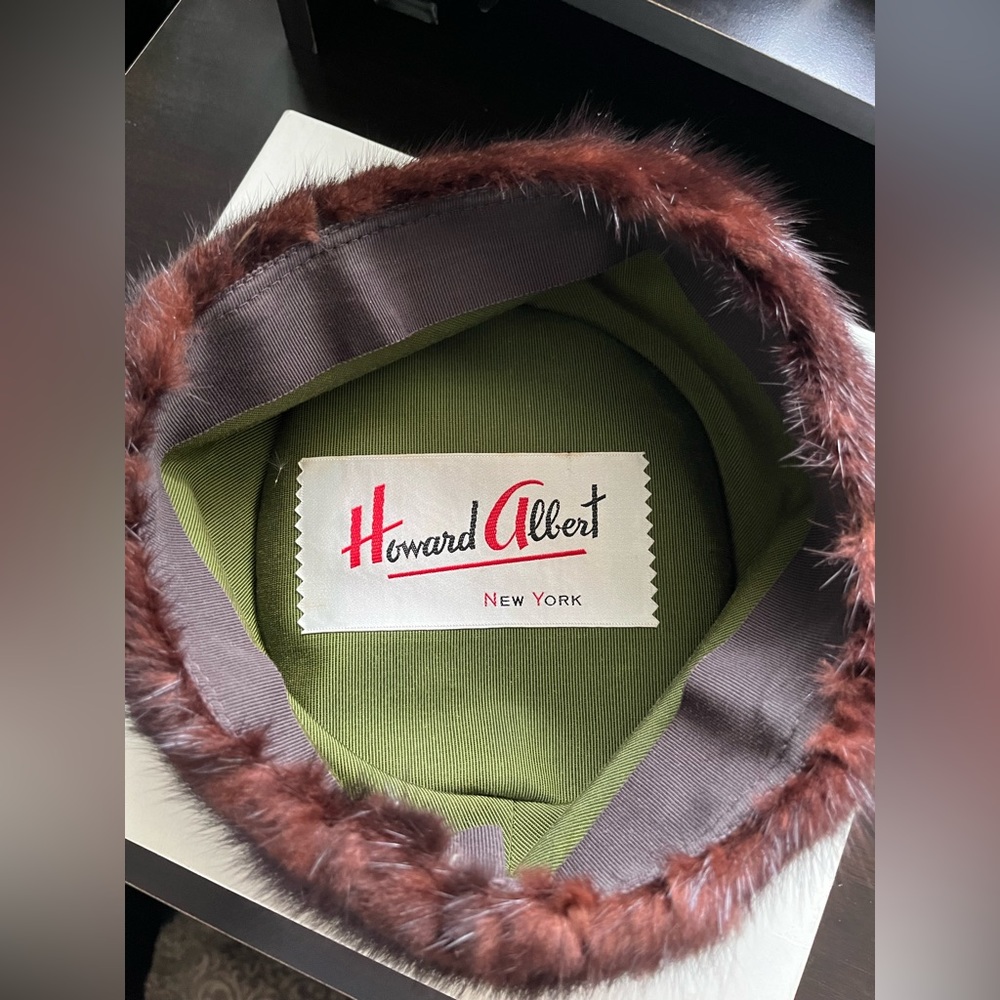 Vintage authentic brown mink pillbox hat.